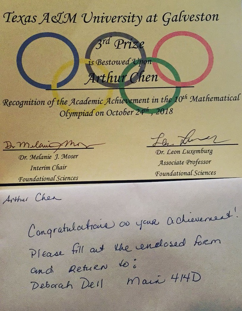 certificate of mathematical competition award